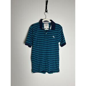 Abercrombie & Fitch Men’s Y2K Blue and Teal Striped Polo Shirt Sz XL